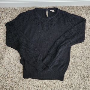 Vintage Y2K Black Sweater Scallop Keyhole Large Gothic Victorian Romantic